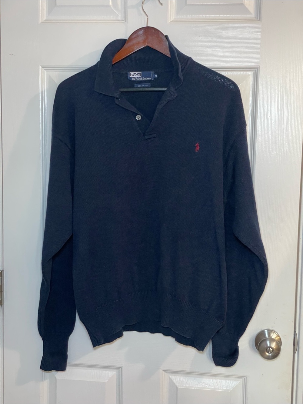 Polo by Ralph Lauren Navy V-Neck Long Sleeve Sweater with Red Pony